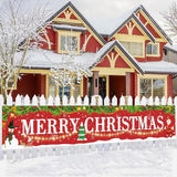 Large Red Merry Christmas Banner With Santa Claus, Snowman Background - 118X20Inch For Indoor/Outdoor Hanging Decor