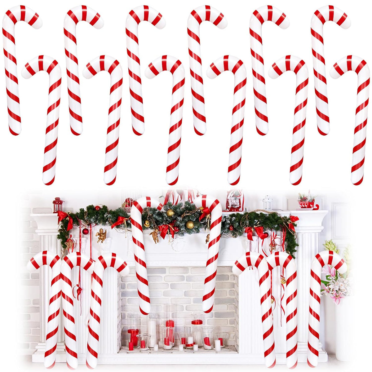 12Pcs Inflatable Candy Canes For Christmas Decorations,35 Inch Candy Sticks Balloon,Large Candy Canes Balloons For Xmas