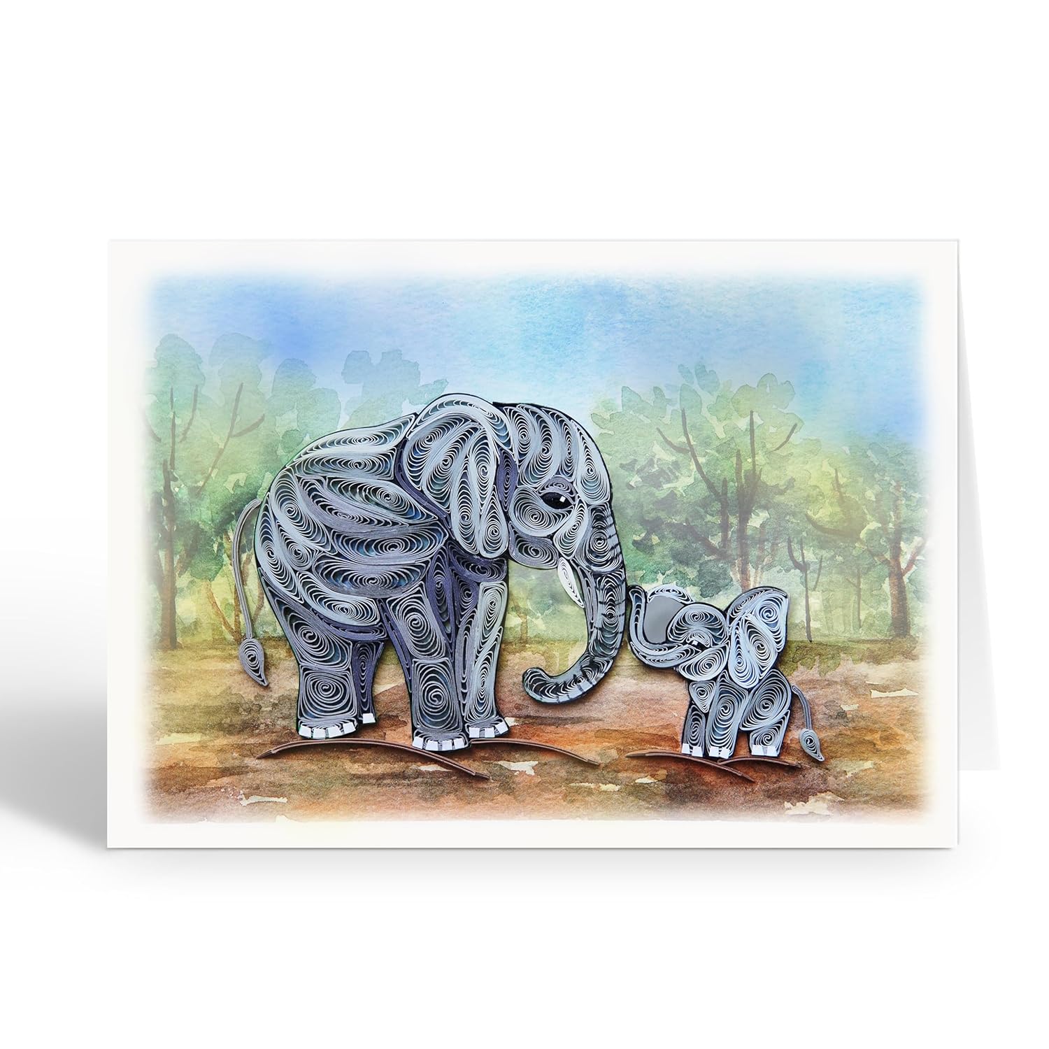 Happy Mothers Day Card, Elephant Mom And Kid Cards, Cute Quilling Art For Birthday, Love Mom Dad, Animal Themed, Greeting Card With Envelope (Elephant)