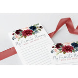Navy Burgundy Floral Bridal Shower Memories Game - 50 Pack Of Favorite Memories Cards For The Bride - Elegant Keepsake Activity For Guests At Bridal Showers, Engagement Parties