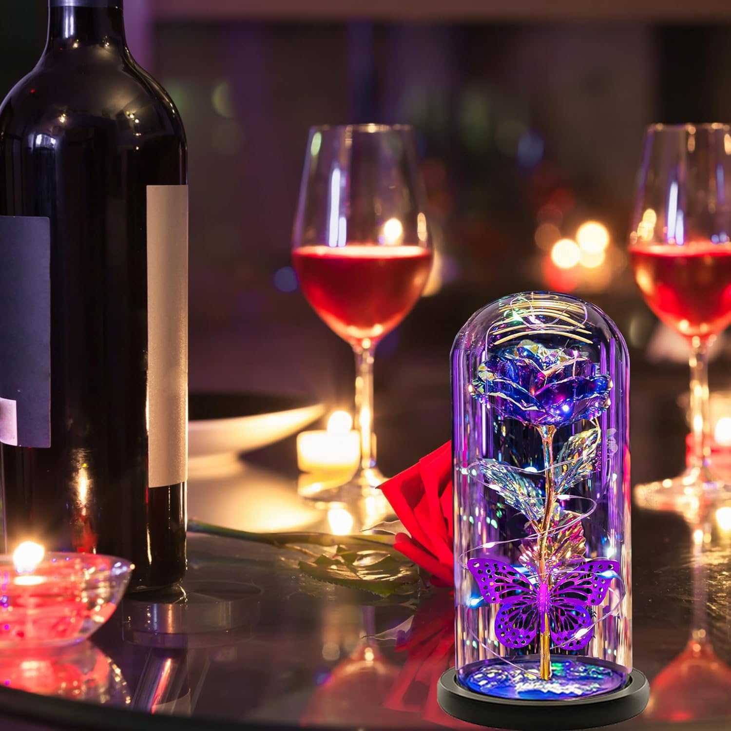Valentines Day Gifts For Her Mom Women,Valentines Rose Gifts Forever Eternal Crystal Light Up Rose In A Glass Dome, Presents For Birthday Gifts For Her Daughter Sister Wife Grandma Purple