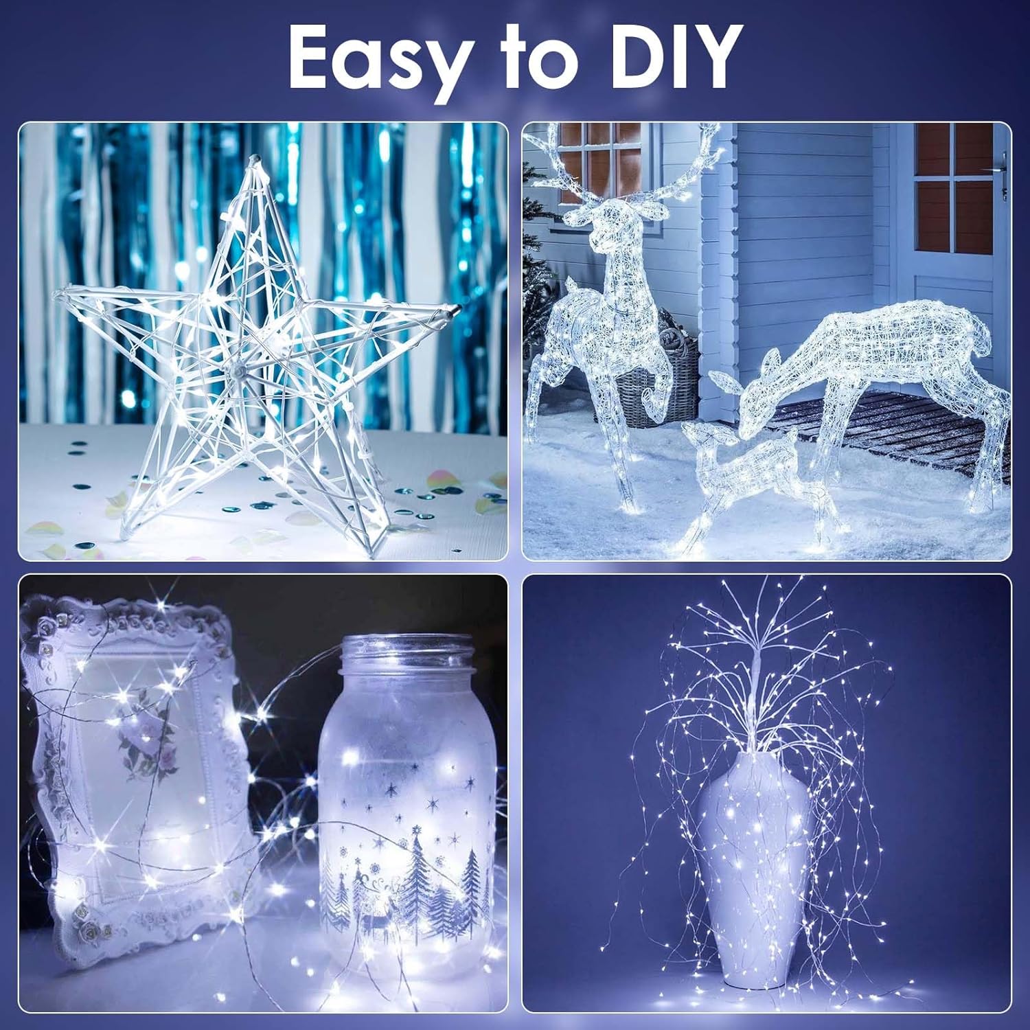 4-Pack Fairy Lights Battery Operated With Timer, Waterproof 16Ft 50 Led String Lights Indoor Outdoor, Cuttable Starry Fa