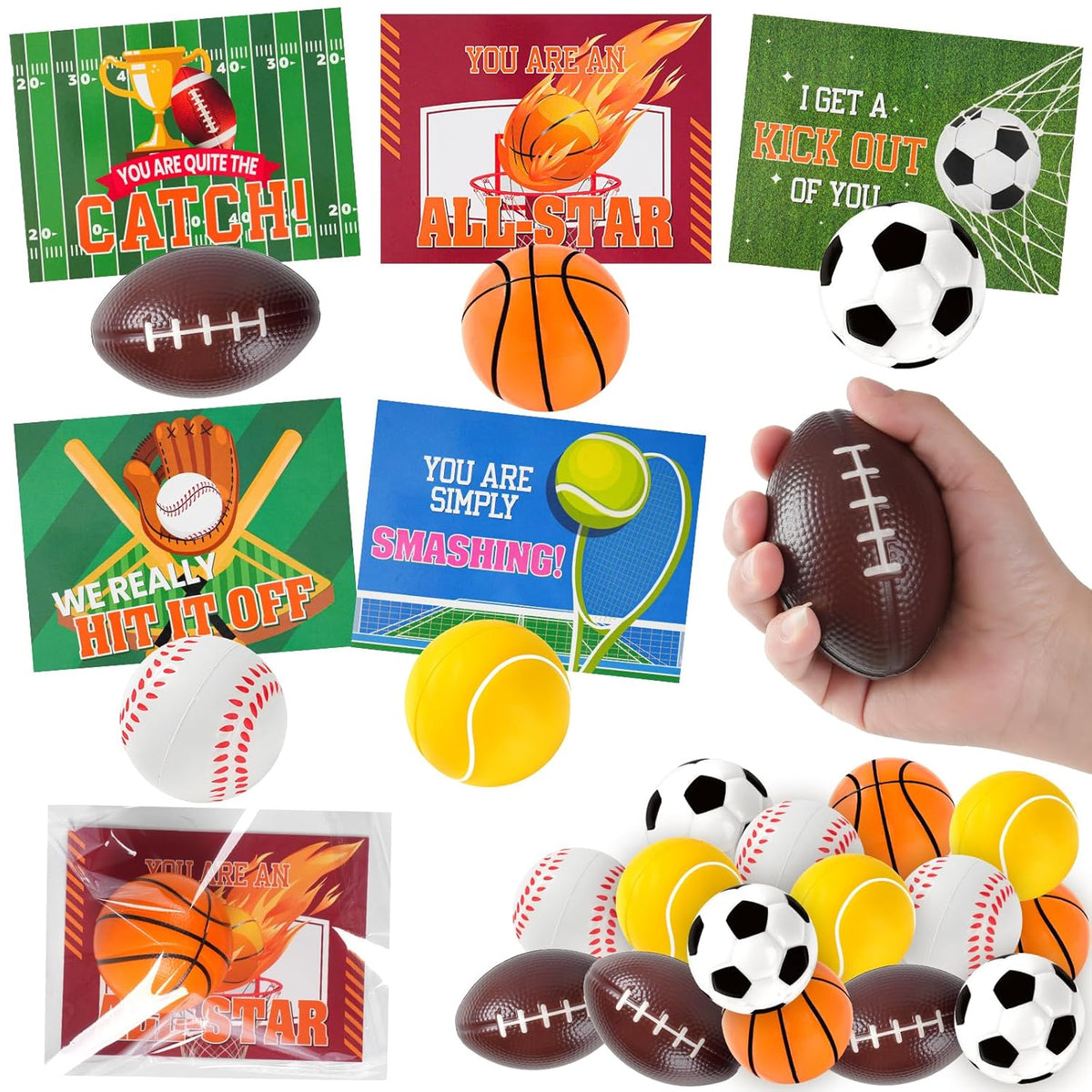 Valentines Day Gifts For Kids 30Pack Valentines Cards With Sports Squeeze Balls Valentines Exchange Cards For Boys Girls School Classroom Prizes Party Favors
