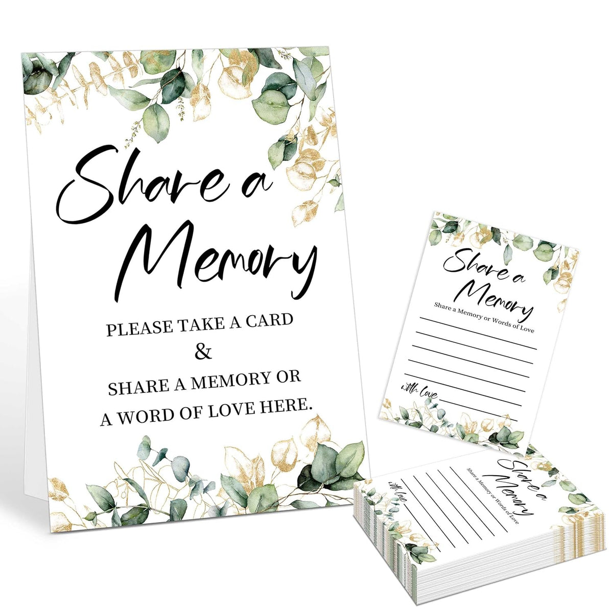 Share A Memory Cards For Celebration Of Life Decorations Ideas - 30 Greenery Memorial Cards And 1 Sign, Guest Book Alternative For Funeral Graduation Wedding Bridal Shower Anniversary Retirement