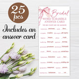 Pink Bow Wedding Shower Games, Word Scramble Wedding Games For 25 Guests, Engagement Bridal Shower Party Cards, Engagement & Bridal Party Supplies-4X9 Inch-A06