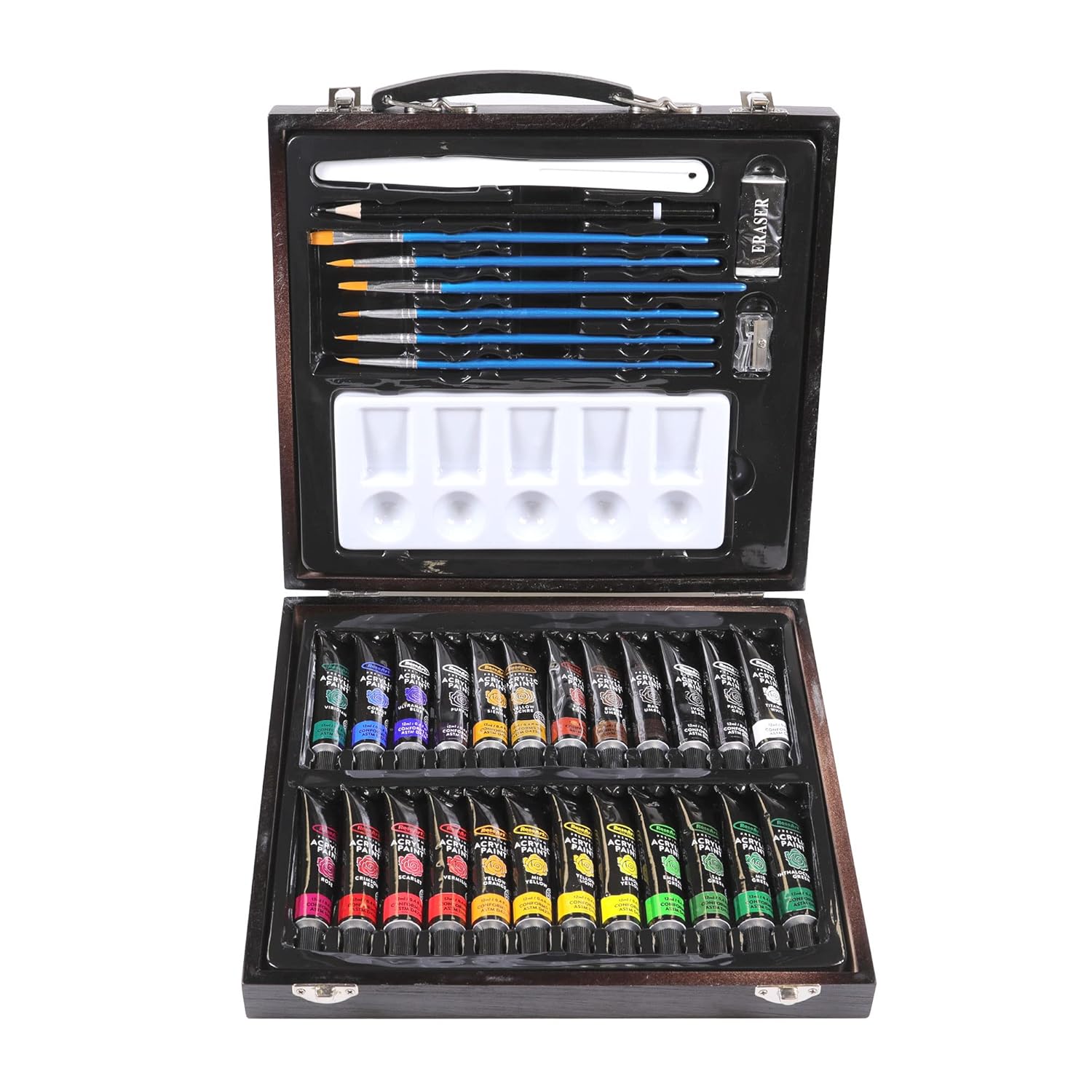 RoseArt Premium 36ct Acrylic Paint Set in Wooden Case -Complete Acrylic Artist Set for Canvas, Wood, Ceramic and Fabrics – Painting Supplies for Casual and Professional Artists, 9.6ml (84403)