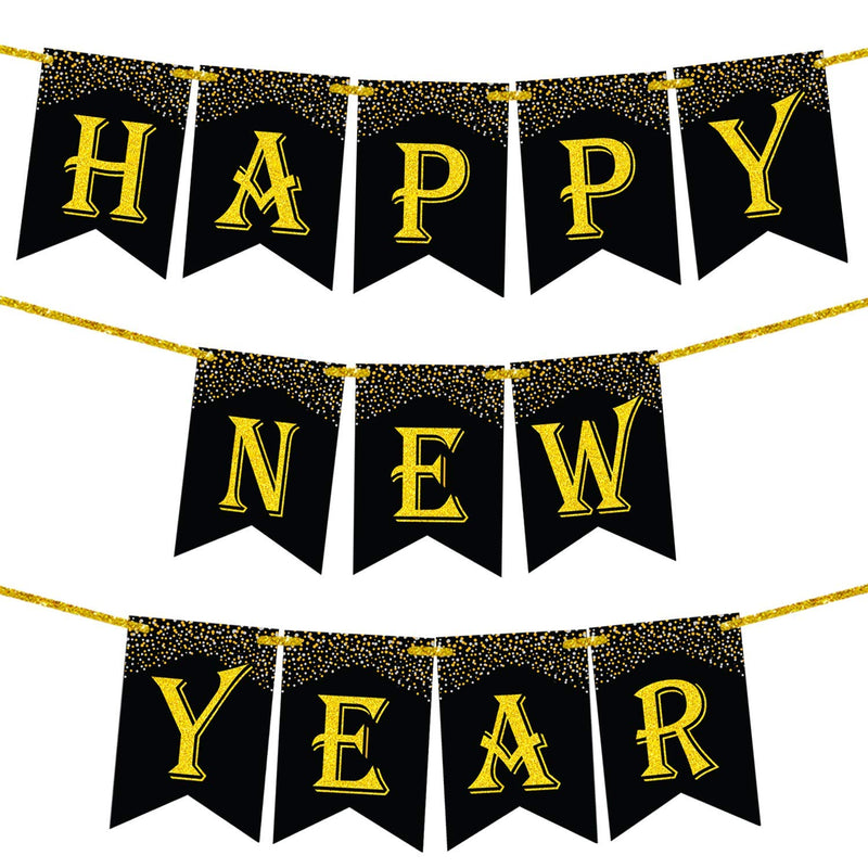 Happy New Year Banner For Nye Decorations - Gold Glitter, No Diy Requi