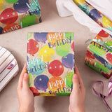 30" X 32.8' Birthday Wrapping Paper Large Kraft Paper Roll, Jumbo Roll, Colorful Balloon, Star And Happy Birthday Text Kraft Gift Wrap Perfect For Girls Kid'S Party Celebrations, 82 Sq. Ft