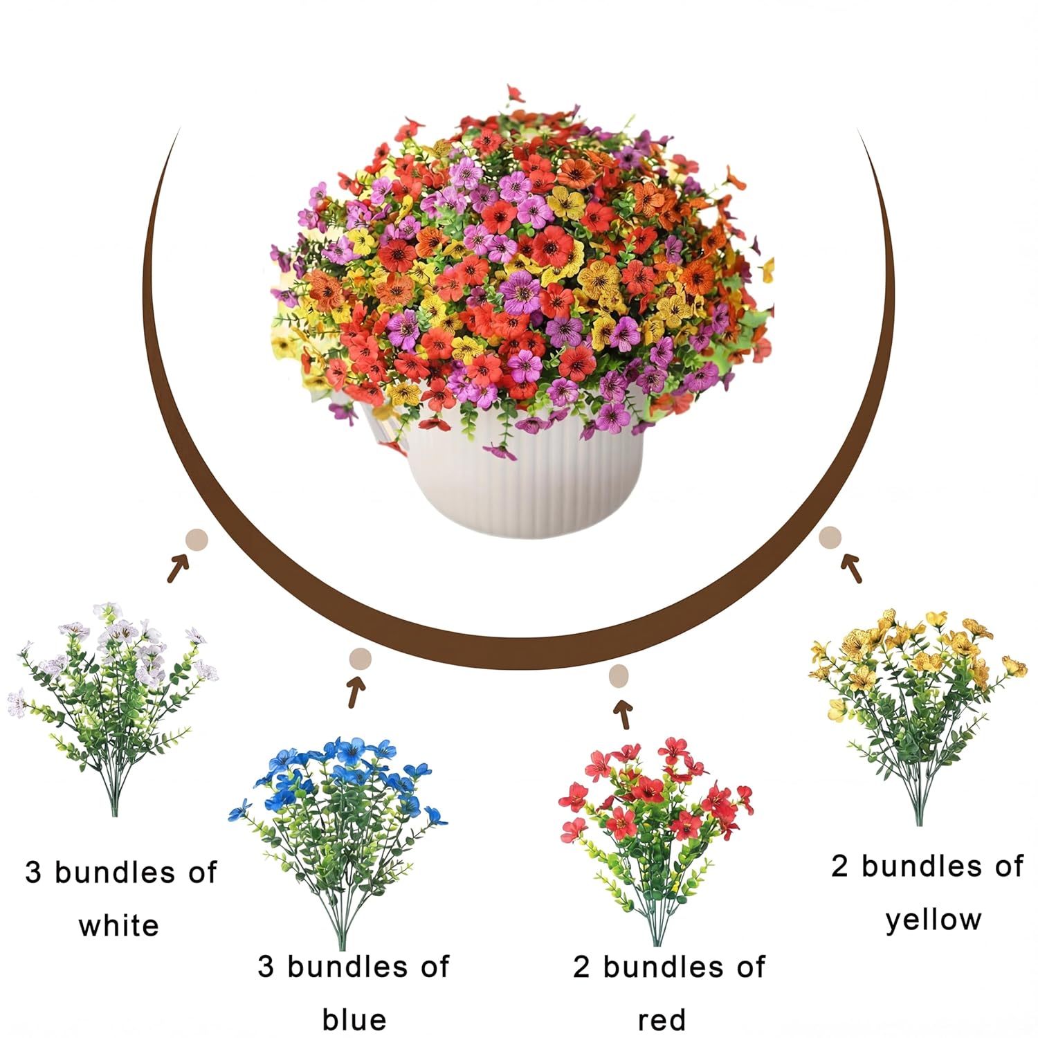 Artificial Flowers For Outdoors - Uv Resistant & Fade-Resistant Fake Flowers, 10 Bundles Waterproof Faux Flowers For Garden, Yard, Patio, Wedding & Home Decor 10 Mixed Bundles