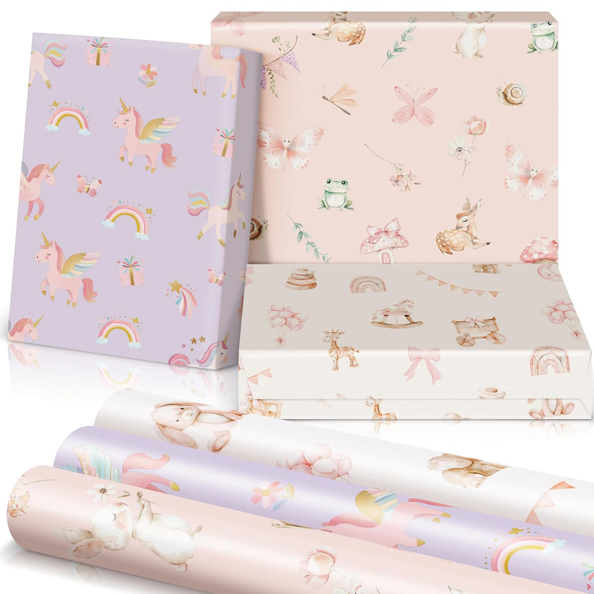 Beautiful Gift Wrapping Paper Rolls For Baby Shower - Cute Set Of 3 Quality Rolls For Girls Birthdays & Baby Showers - Add A Touch Of Magic To Every Gift You Wrap - 17 X 120 In
