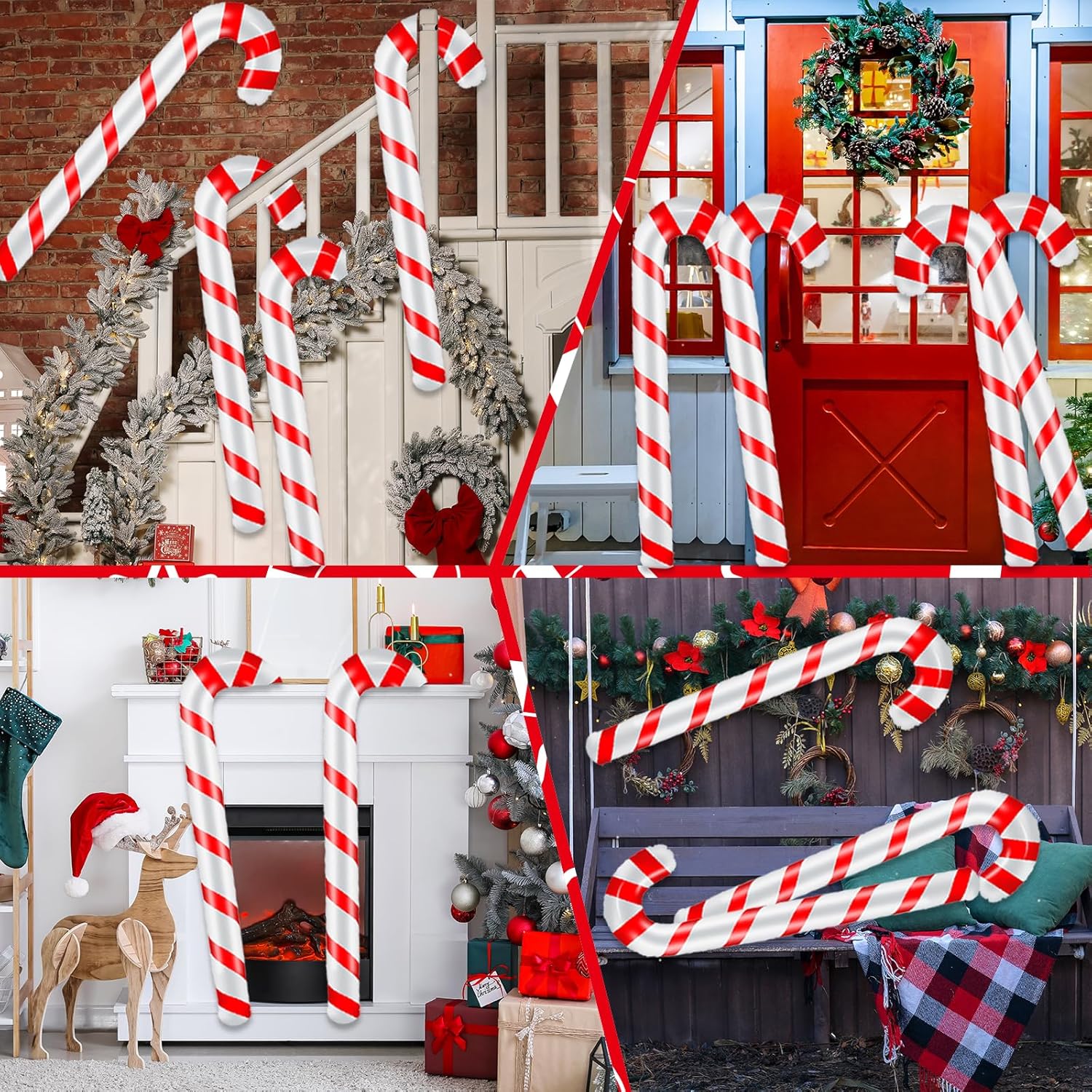 48 Inch Inflatable Jumbo Christmas Decorations - Blow Up Candy Canes Inflatable Candy Canes Balloons Ornaments For Xmas Indoor Outdoor Holiday Yard Decor New Year Gifts