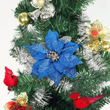 9 Inch Large Glitter Royal Blue Poinsettia Christmas Tree Ornaments Wedding Artificial Flowers Decorations Pack Of 12