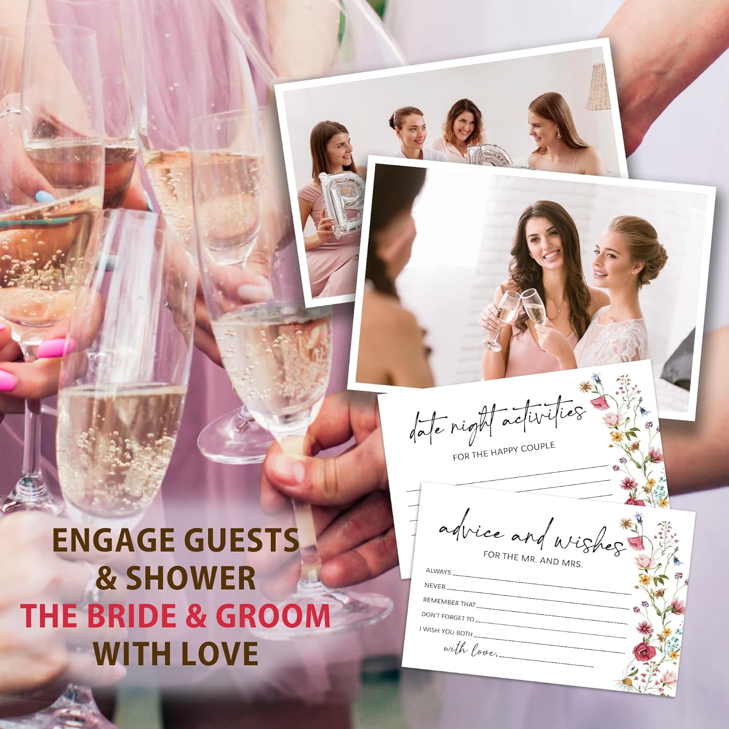 50 Packs Wedding Advice Cards Bridal Shower Game Cards Reception Guest Book For Bride Groom Newlywed Engagement Party Decoration -A04