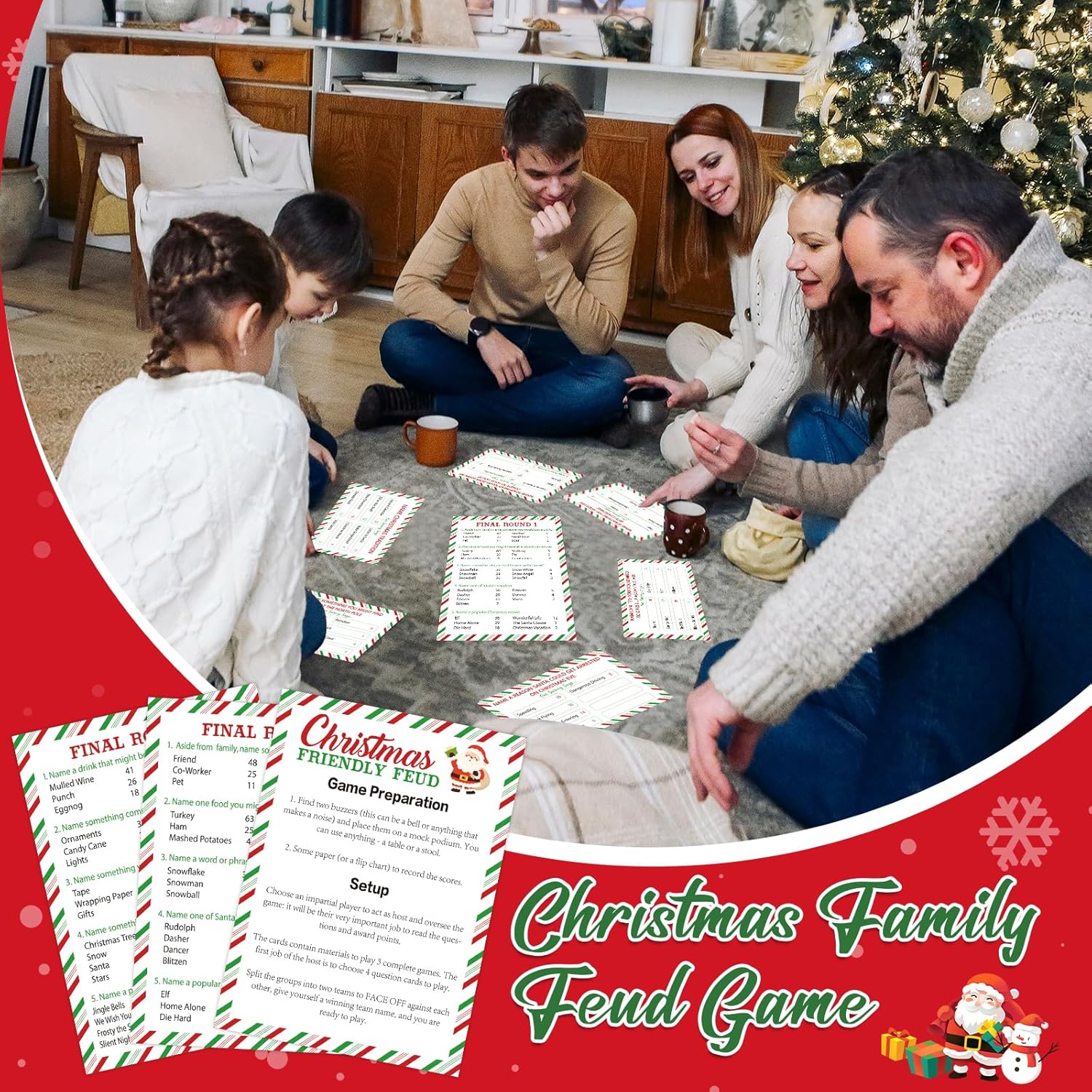 Fun Christmas Family Friendly Feud Cards Against Game For Adults Office Large Group Parties Favor, Xmas Trivia Quiz Party Games Christmas Night Activities - No Buzzers (Xmas)