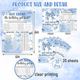 Who Knows The Birthday Best - Blue Party Games Card Set - Blue Bow Themed Sleepover Slumber Party Supplies - Birthday Night Games Creative Idea - 20 Game Cards