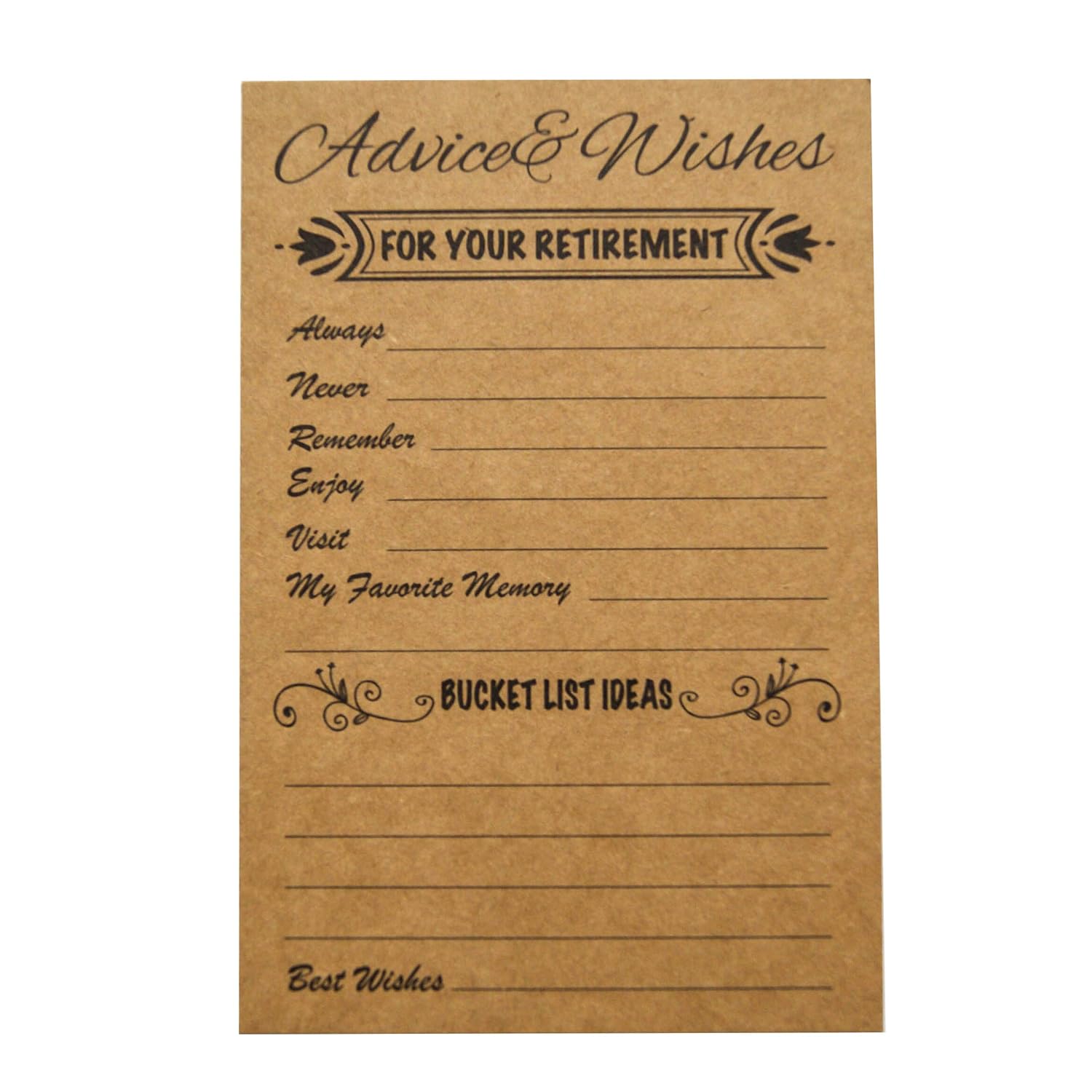 Retirement Well Wish And Advice Cards Pack Of 50 Rustic Kraft Retired Ideas Supplies And Decoration Happy Retiree Celebration Gift Bucket List Wish Funny Officially Retired