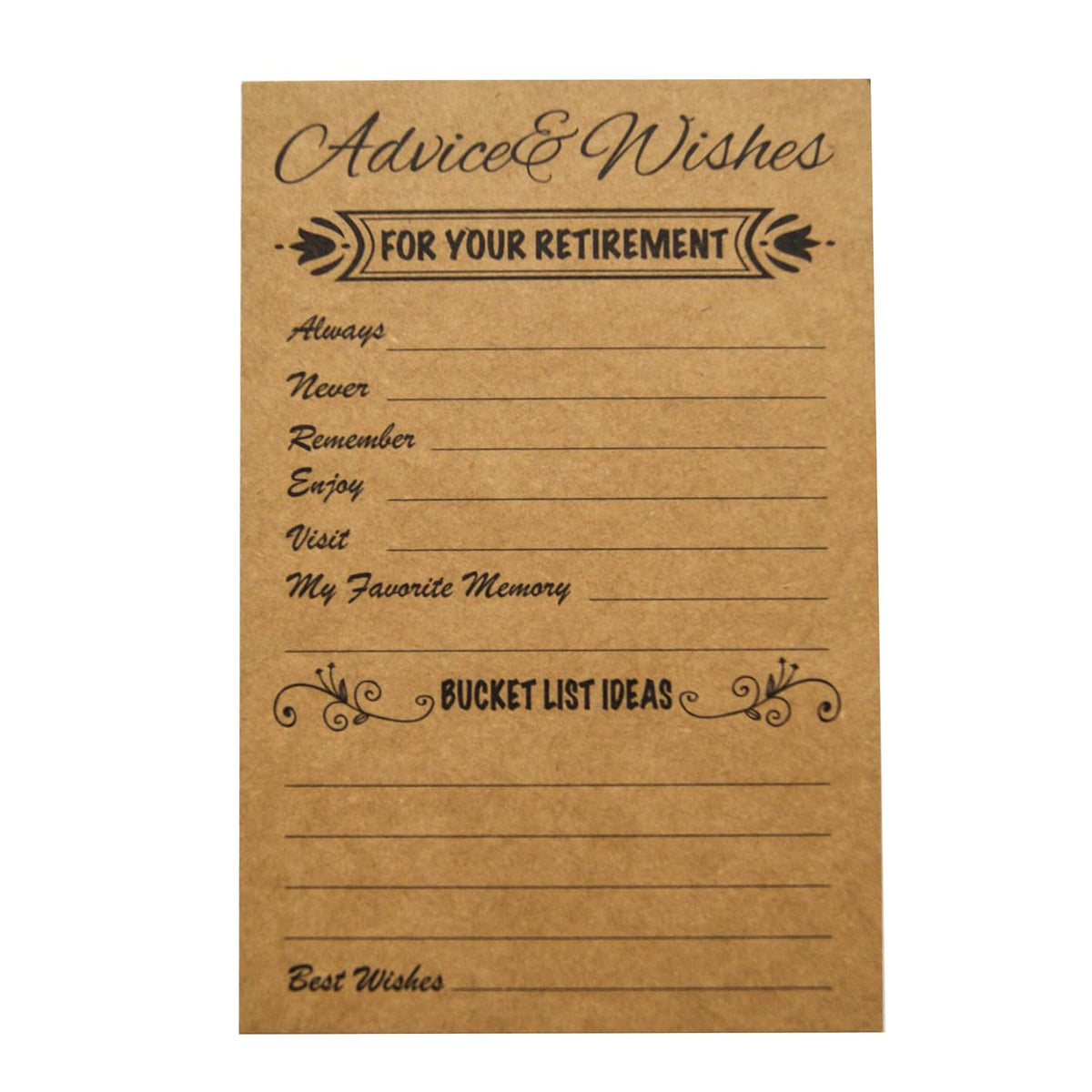 Retirement Well Wish And Advice Cards Pack Of 50 Rustic Kraft Retired Ideas Supplies And Decoration Happy Retiree Celebration Gift Bucket List Wish Funny Officially Retired