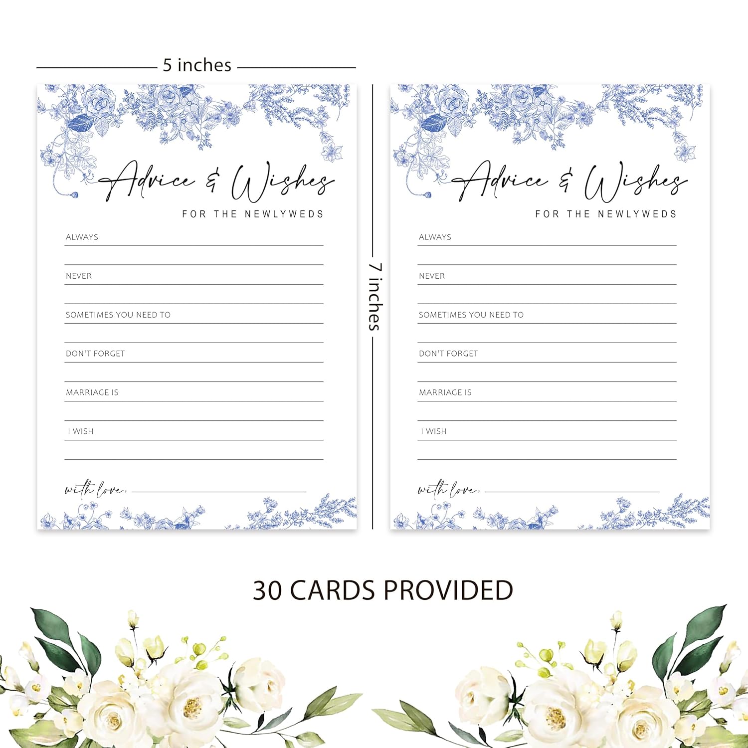 Advice And Wishes For The Mr And Mrs, Bridal Shower Games, Blue Floral Bridal Shower Cards-30 Guests, Wedding Shower Games, Something Blue Before I Do Decorations-Hlyxb02