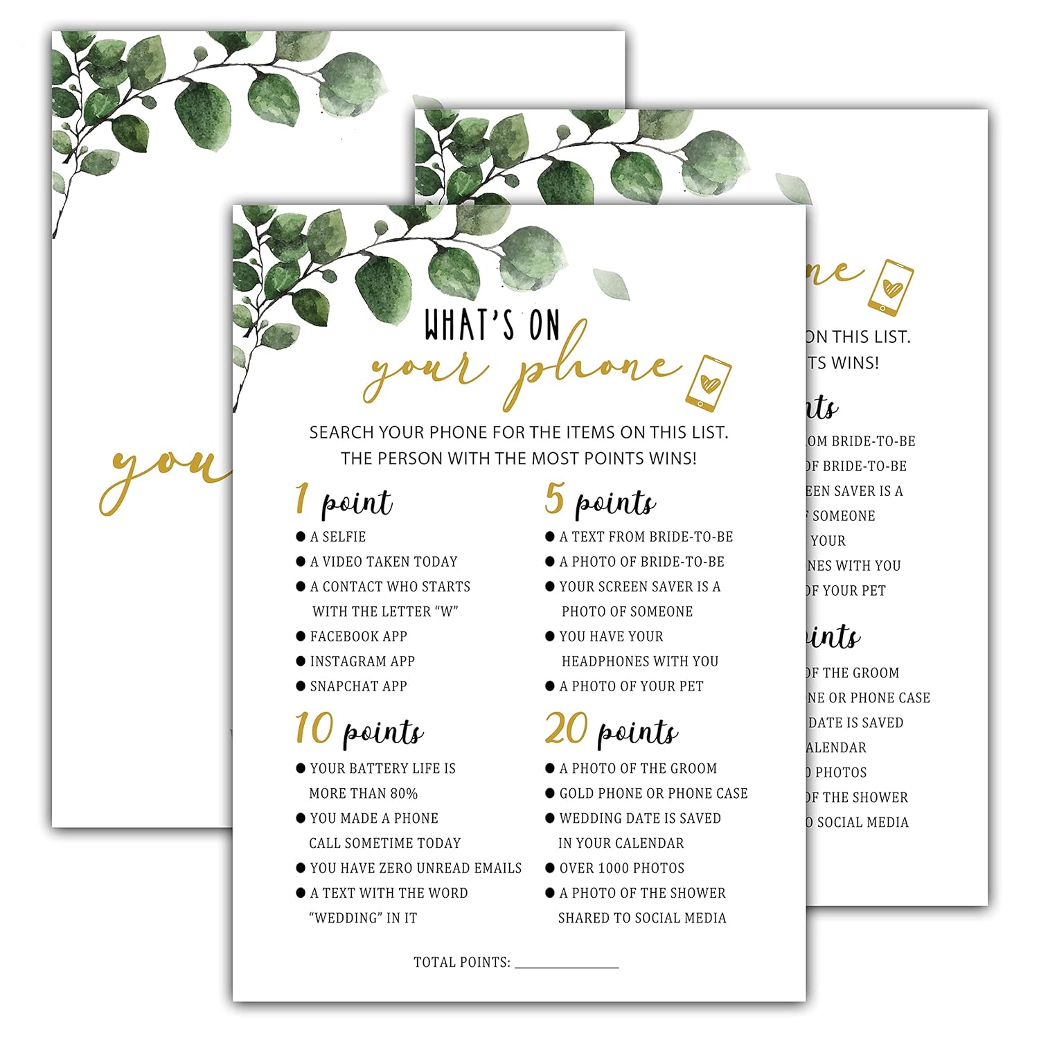 Bridal Shower Games - Greenery Engagement Party Game Cards For Wedding, Bachelorette Party - Bridal Shower Decorations, 30 Cards(012)