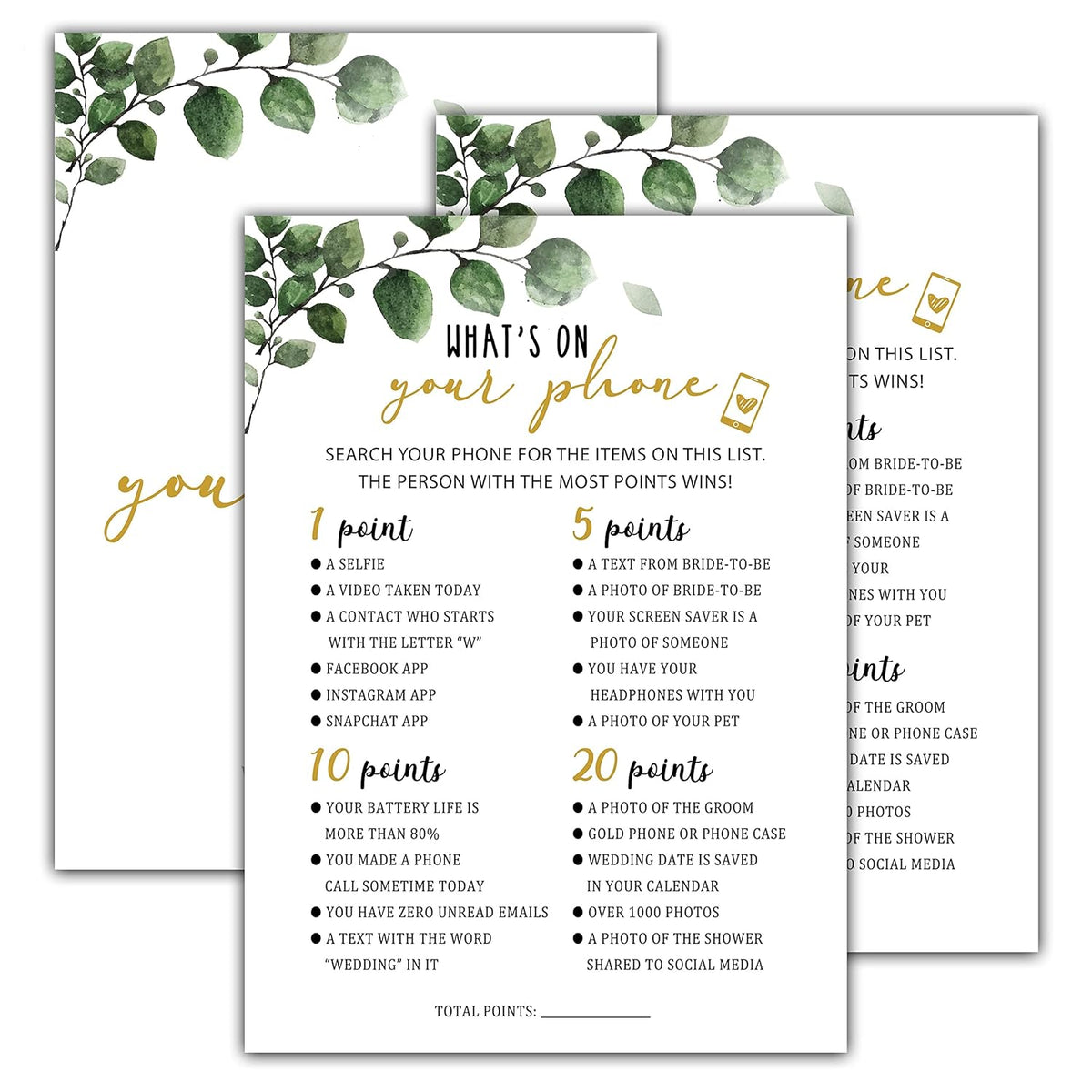 Bridal Shower Games - Greenery Engagement Party Game Cards For Wedding, Bachelorette Party - Bridal Shower Decorations, 30 Cards(012)