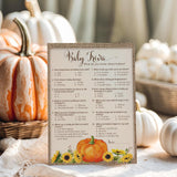 Pumpkin Baby Shower Game, Pumpkins Baby Trivia Game — Pack Of 25 — Fall Baby Shower, Rustic Gender Neutral Baby Shower Games, Little Pumpkin Autumn Fall Baby Halloween Baby Party Games Sku G331-Trv