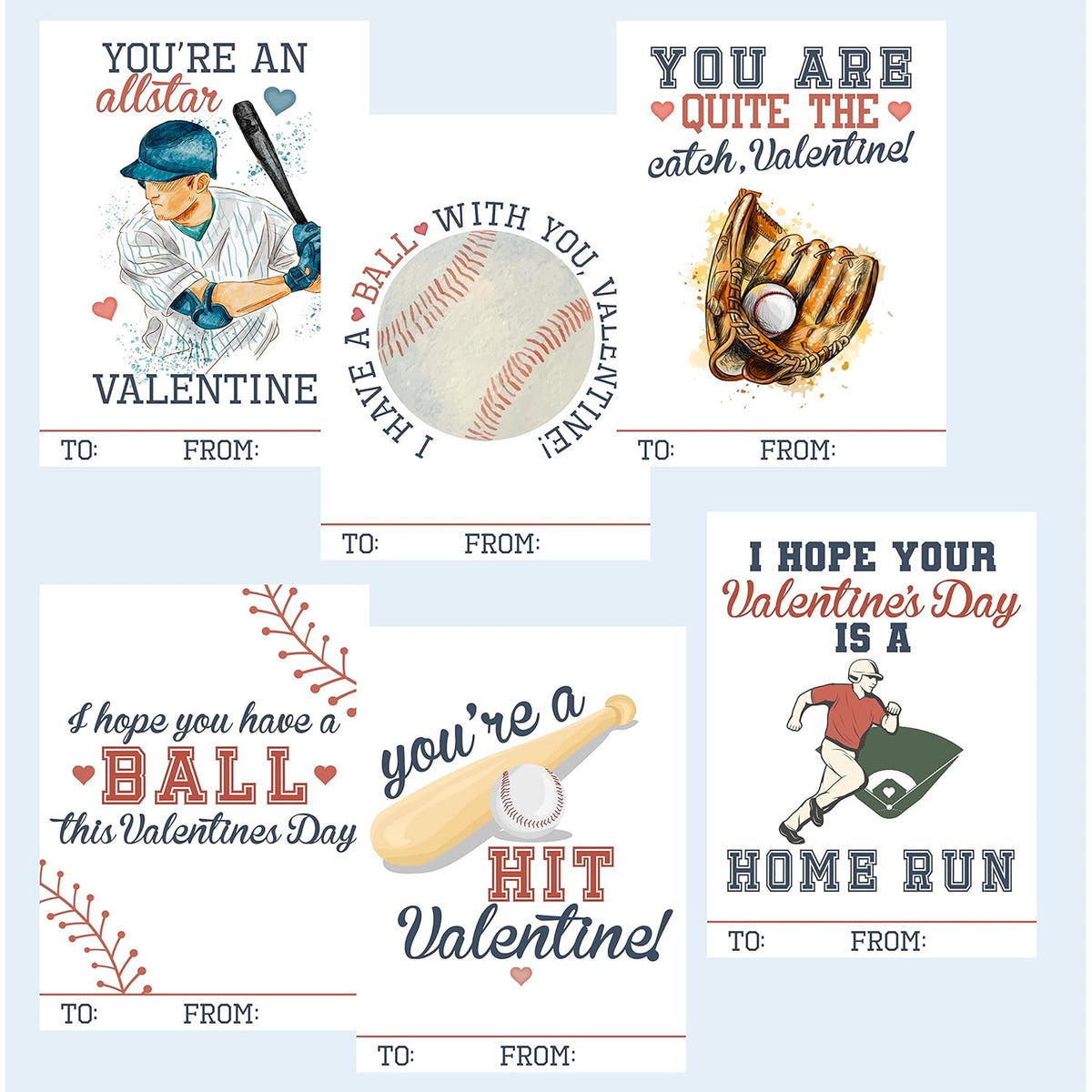 Baseball Sports Themed Valentines Day Card For Kids School Classroom Exchange (24 Included)