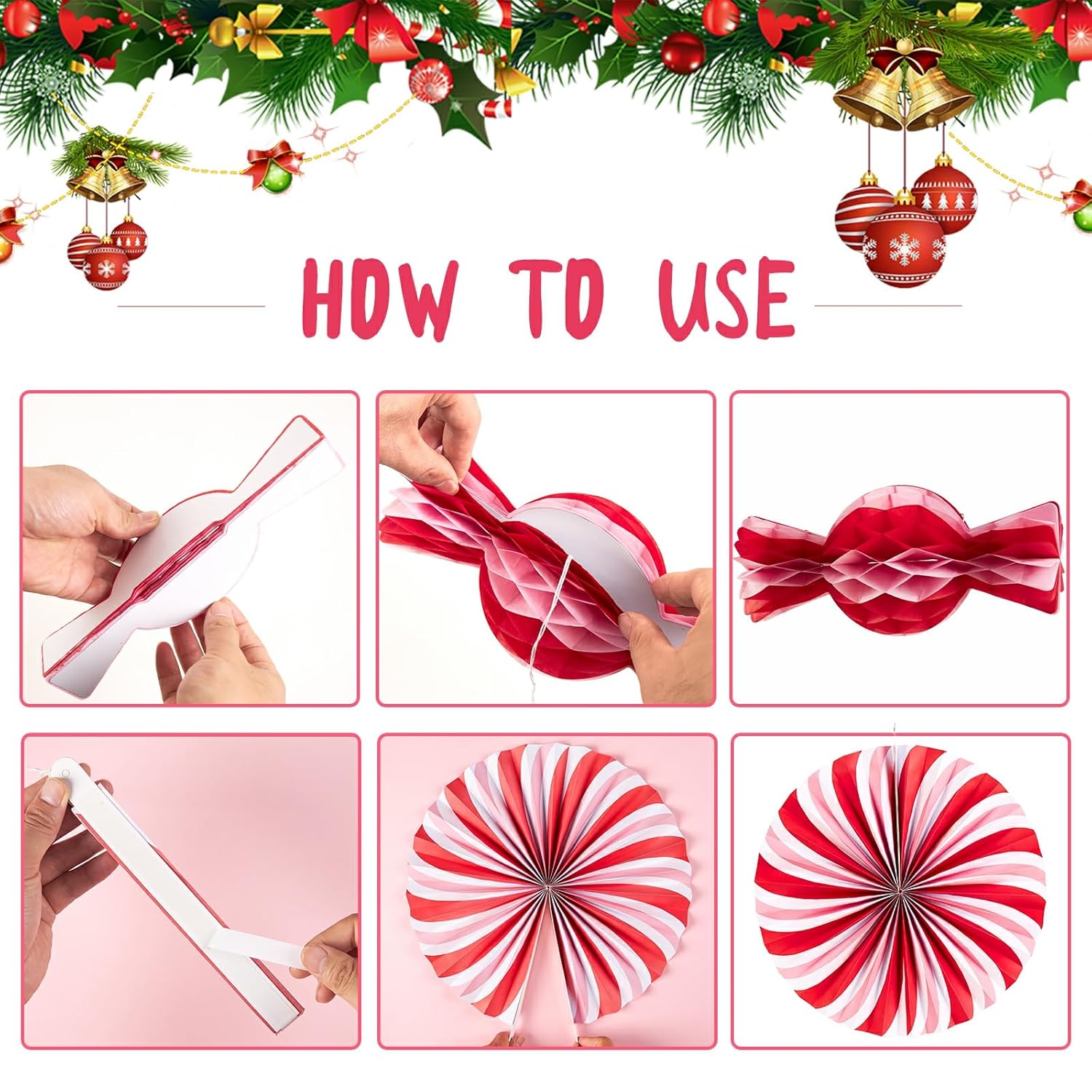 Christmas Hanging Paper Fans Decoration Christmas Peppermint Candy Hanging Ornaments Party Ceiling Hangings Deco Candy Tissue Paper Fans Backdrops Party Supply