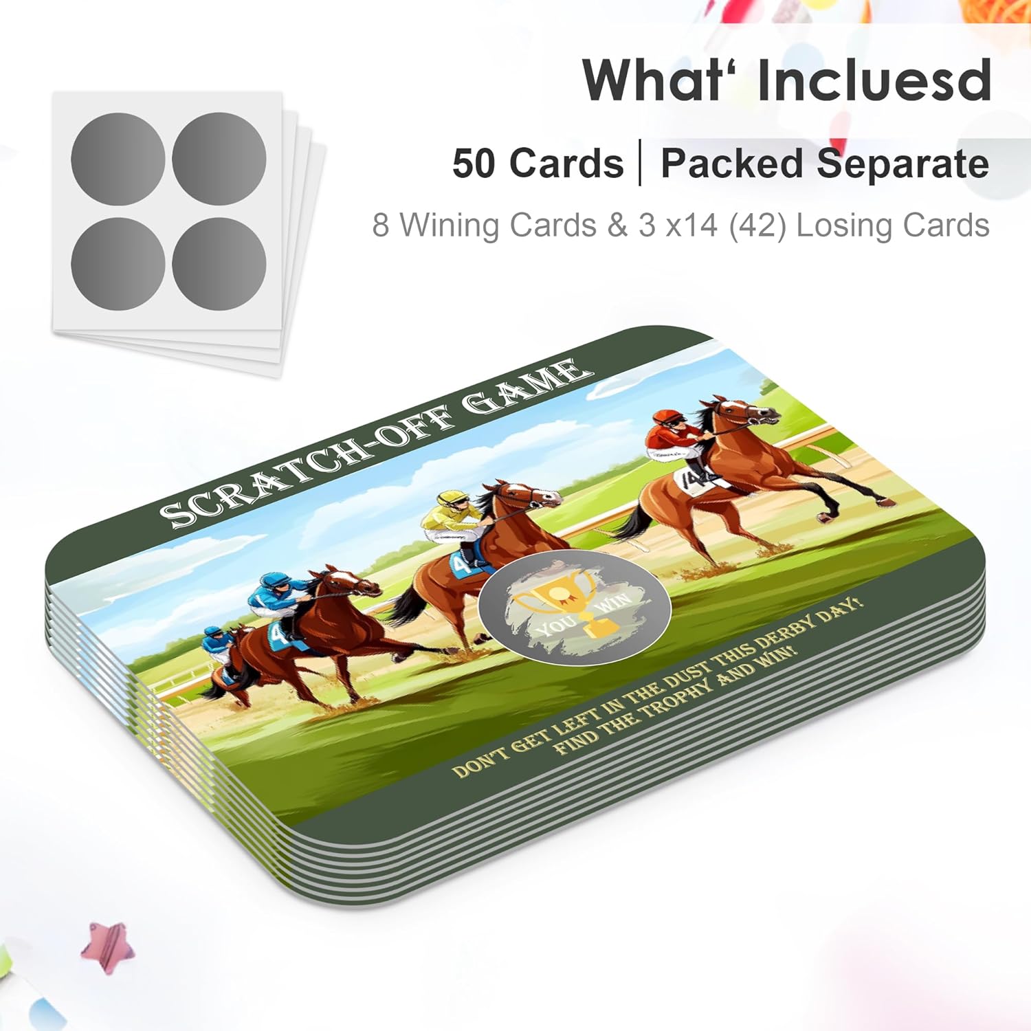 Horse Race Scratch Off Games, Kentucky Horse Derby Ice Breaker Cards For Horse Racing Lover Party, 50 Sets With Stickers