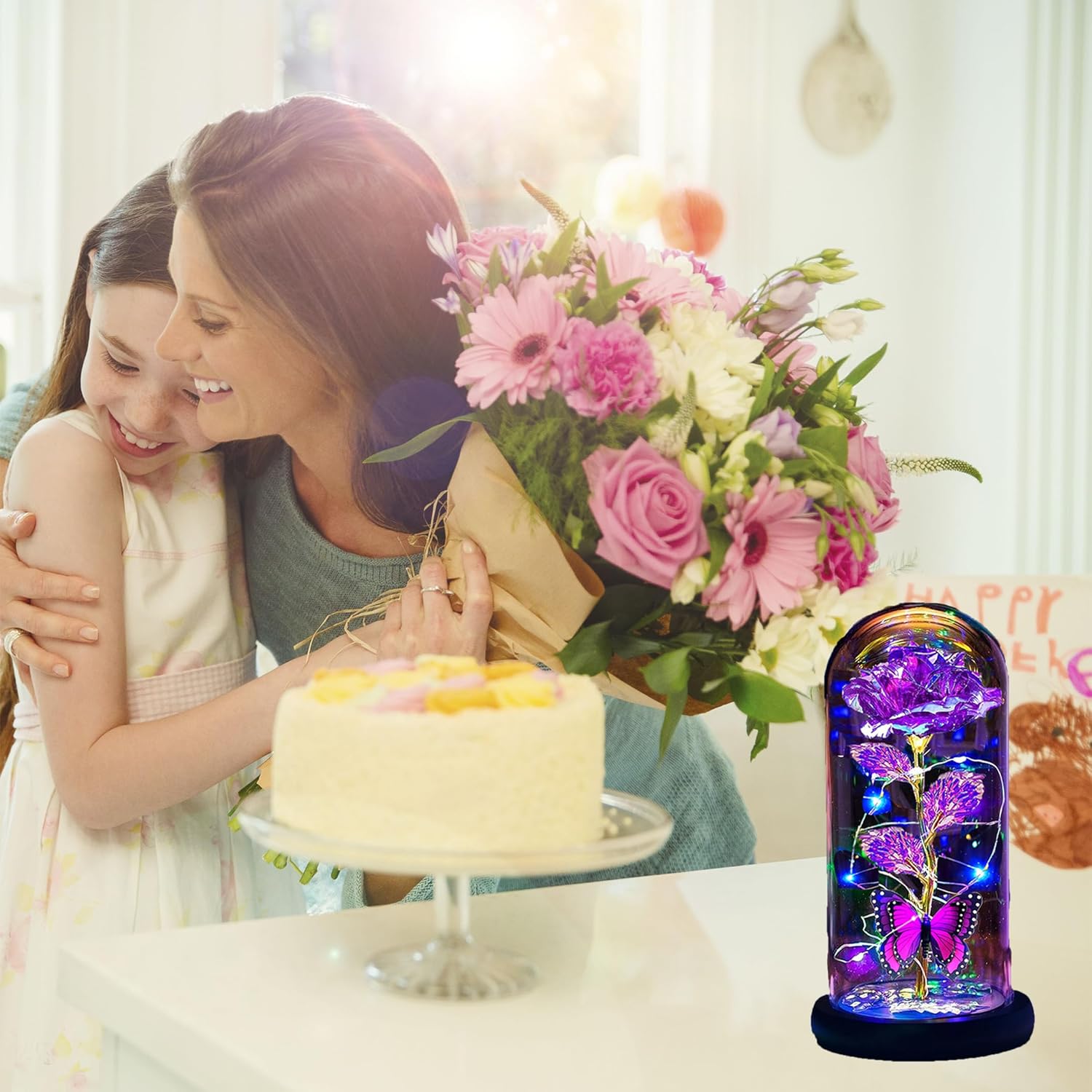 Valentines Day Gifts For Her,Valentines Day Rose Flowers Gifts For Mom Girlfriend Women Wife,Birthday Gifts For Women, Valentines For Her,Glass Flowers Light Up Rose Gifts For Mom,Purple Rose