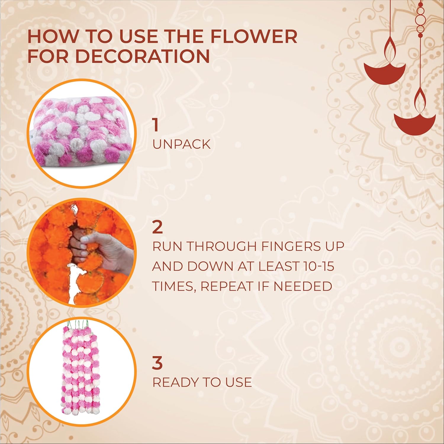 Set Of 5 Artificial Flower Garland Strings For Special Occasions | Home Puja | Home Decor | Diwali Decor | House Warmings | Indian Wedding Celebration (Pink And White)