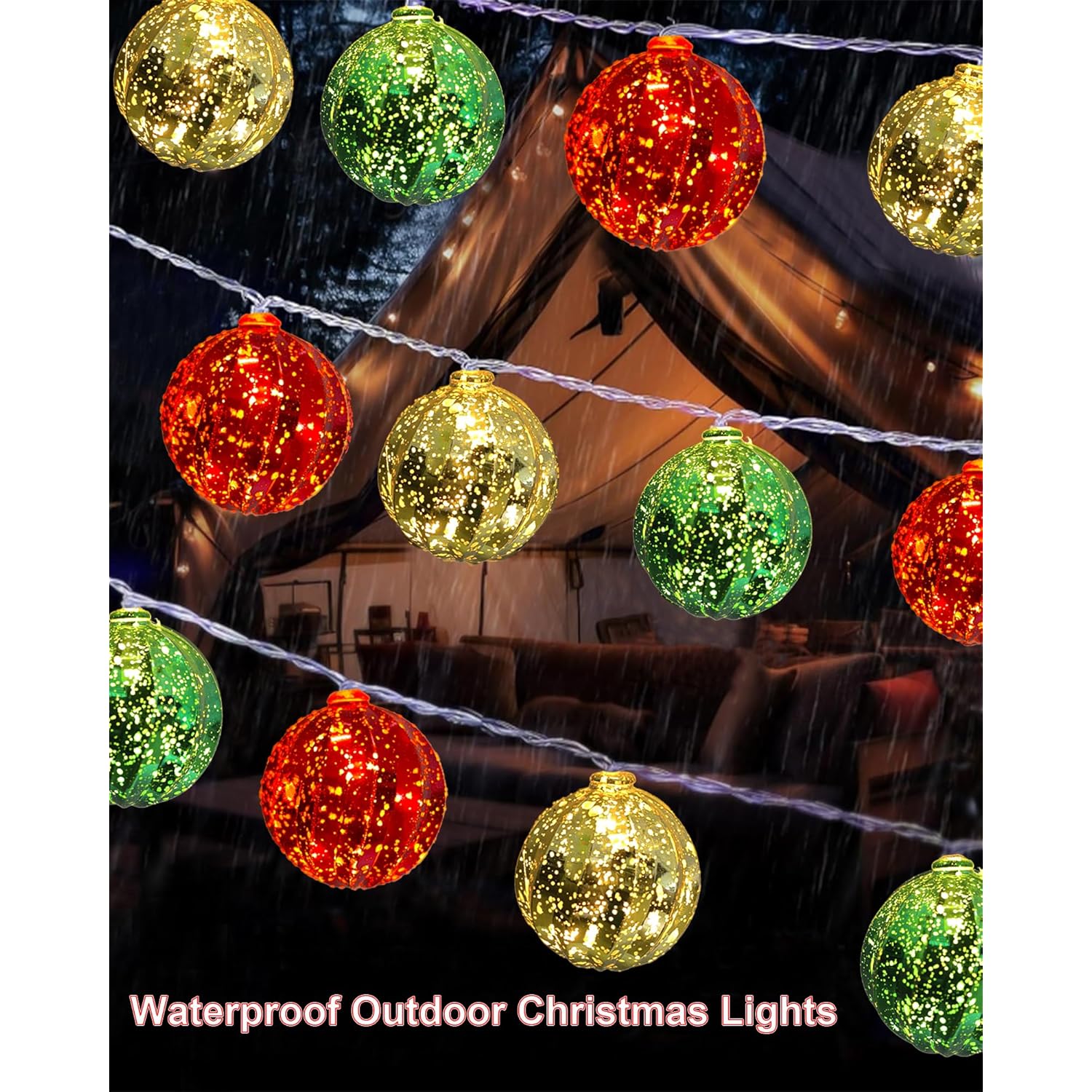 Battery Powered Christmas Lights 6.8Ft 10 Led Red Gold Green Globe String Lights With Timer, Color Christmas Tree Decora