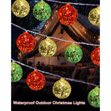 Battery Powered Christmas Lights 6.8Ft 10 Led Red Gold Green Globe String Lights With Timer, Color Christmas Tree Decora