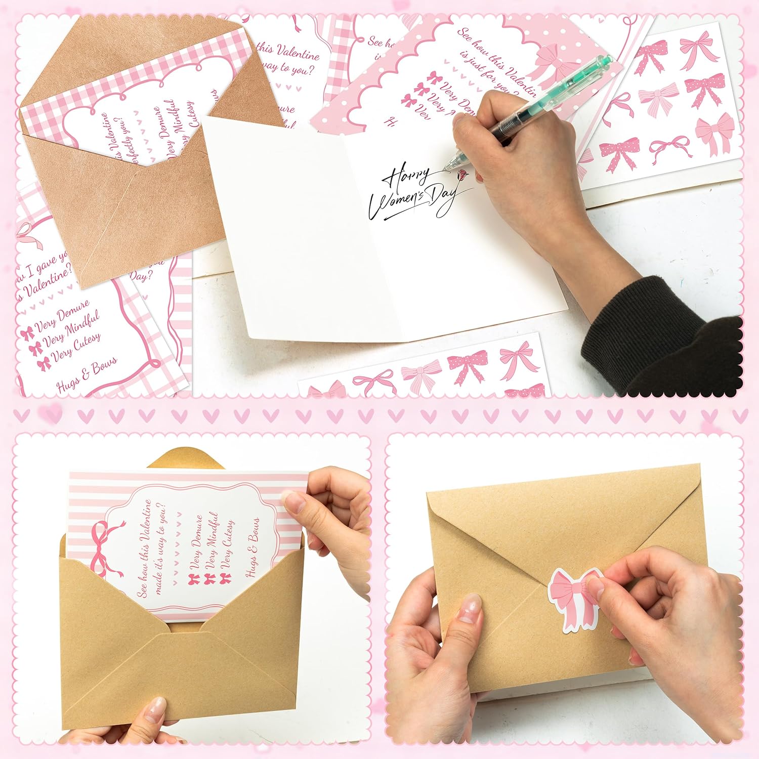Valentines Day Office Cards Bulk- 30 Sets Pink Watercolor Coquette Bow Blank Greeting Cardstocks With Envelopes Stickers, Valentine'S Day Party Favors Gifts For Coworkers Group Anniversary