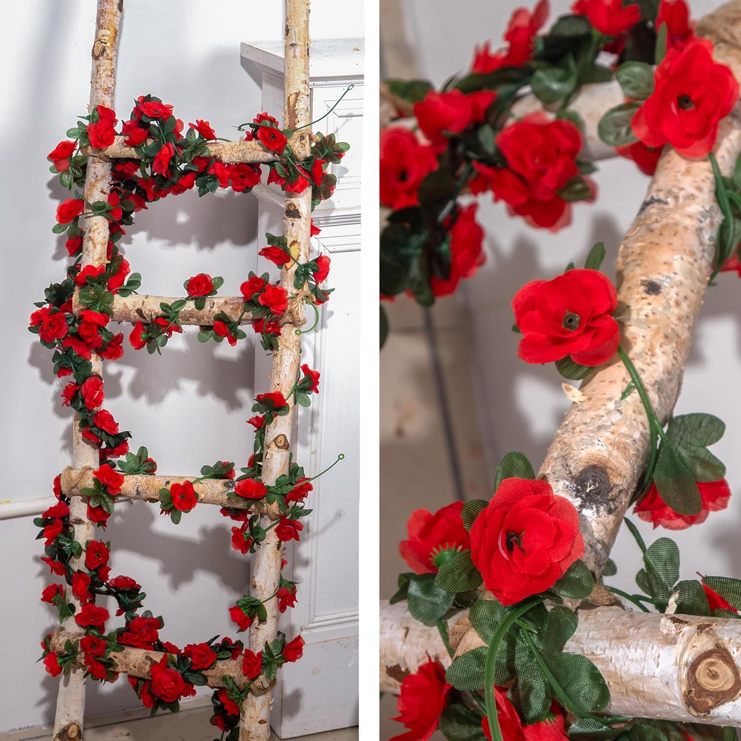 10 Pcs 82 Ft Artificial Red Flower Garland, Fake Hanging Flower Vines Wine Red Rose With Green Leaves, Faux Silk Flower For Backdrop Decoration Tea Party Wedding Birthday Anniversary Bedroom