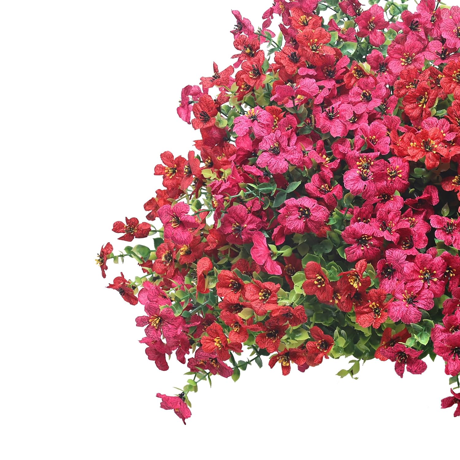 Artificial Flowers For Outdoors – Realistic Faux Silk Flowers For Garden Patio Home Weddings Décor, Yard Planters, 16 Bundles Uv Resistant Fake Flowers(Red & Rose Red)