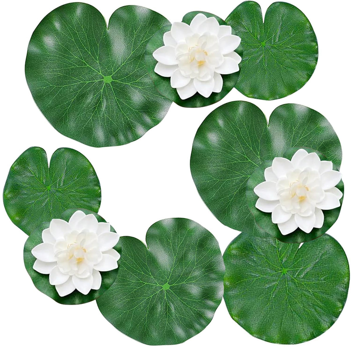 9Pcs Artificial Floating Foam Lotus Flowers With Artificial Lotus Leaves, Lily Pads For Lake, Pond Plants Ornaments For Pool Aquarium Water Decoration, White