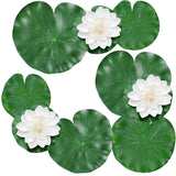 9Pcs Artificial Floating Foam Lotus Flowers With Artificial Lotus Leaves, Lily Pads For Lake, Pond Plants Ornaments For Pool Aquarium Water Decoration, White