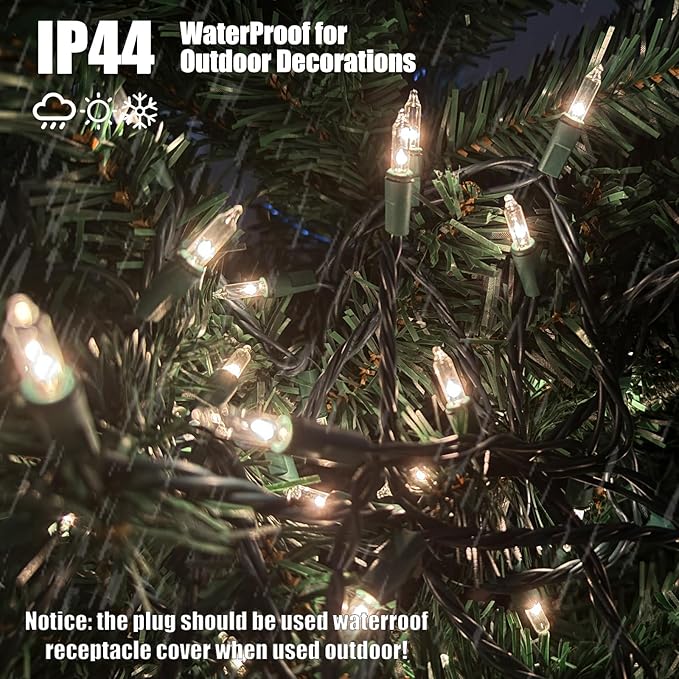 100 Count Clear Christmas String Lights 21FT Green Wire Plug In Indoor Outdoor Christmas Tree Lights UL Certified Warm White Decorative Lights for Wedding Holiday Valentine Decor