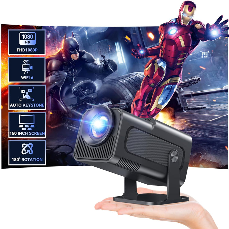 Mini Projector, 1080P, Android TV 11.0, WiFi Bluetooth, 4K, 12000L, 180° Rotation