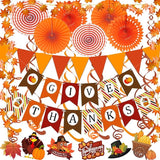 Give Thanks Pumpkin Maple Leaf Banner Bunting Garland Paper Fans Streamers Decor