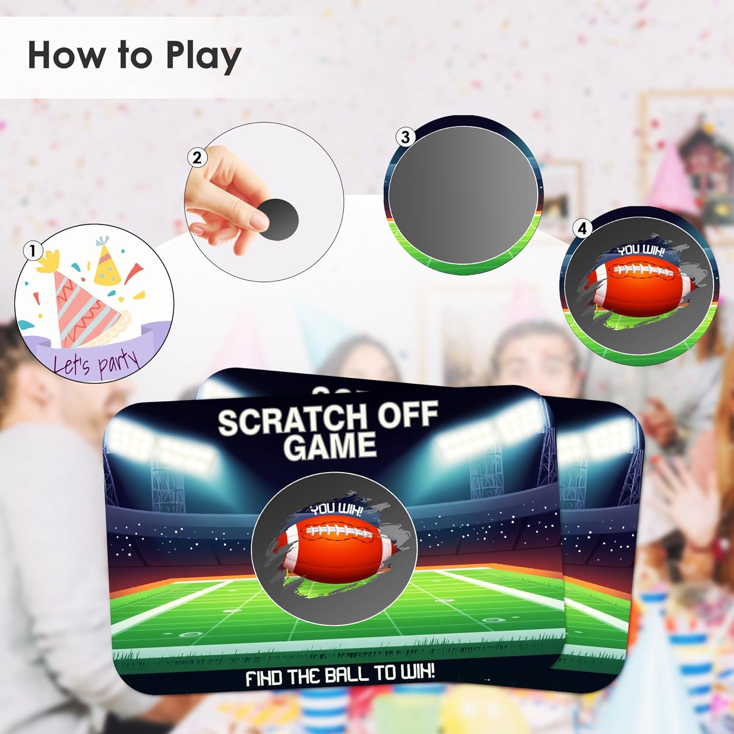 Football Scratch Off Games, Sports Lottery Card Ice Breaker For Rugby Football Lover Party, 50 Sets With Stickers