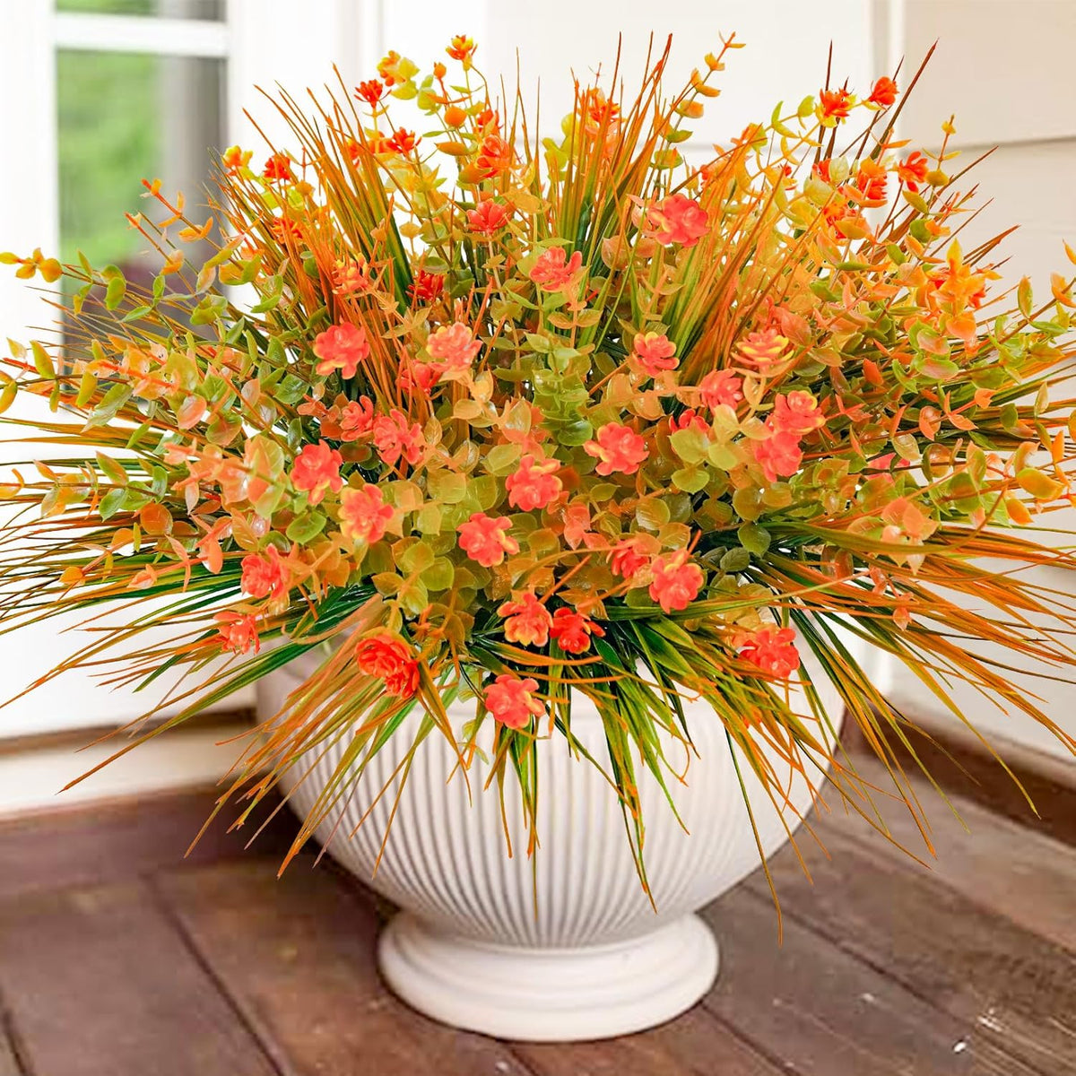 20 Bundles Artificial Fall Flowers Outdoor Uv Resistant Fake Autumn Flowers No Fade Faux Plastic Plants Thanksgiving Garden Window Box Farmhouse Décor