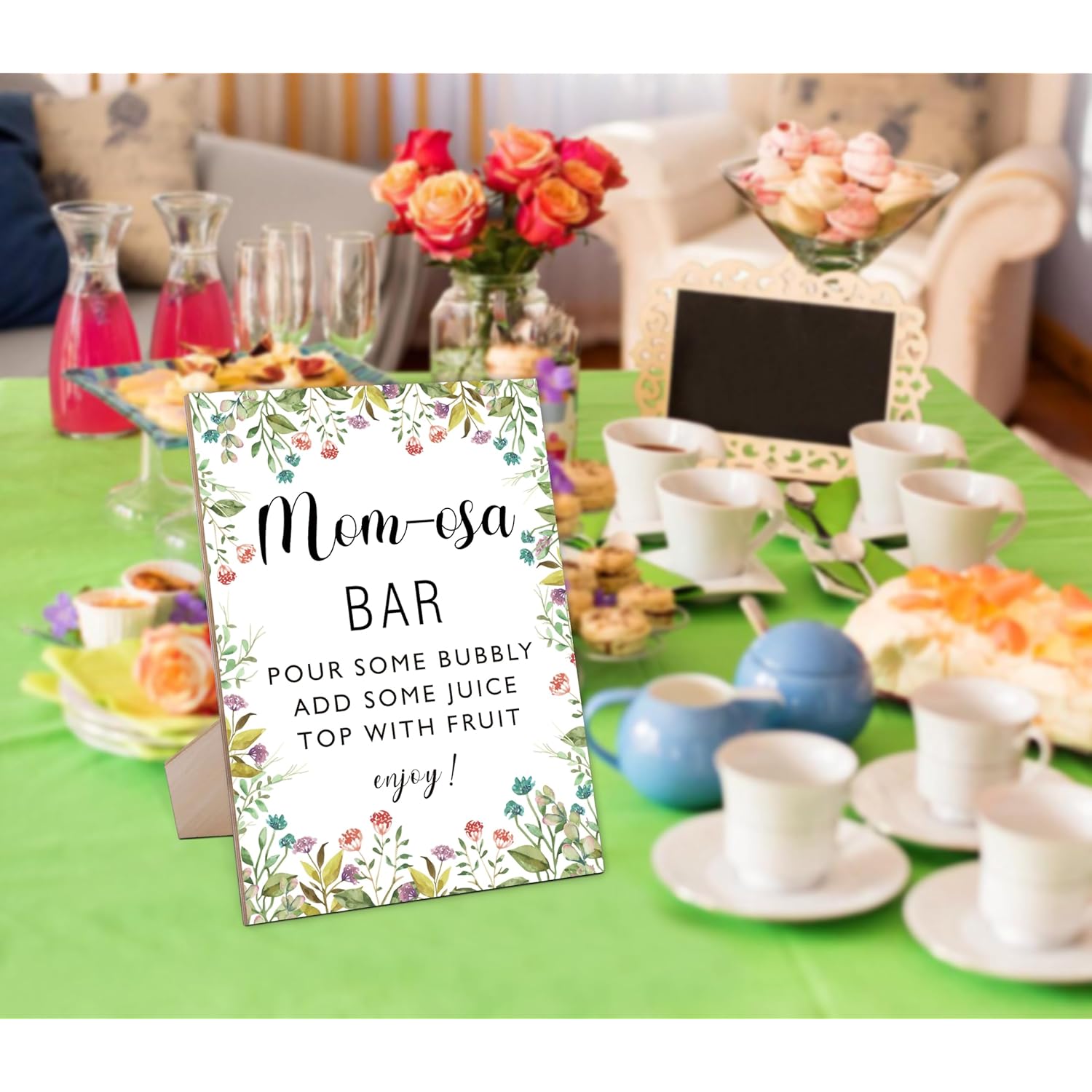 Mom-Osa Bar Garden Theme Baby Shower Sign,Wooden Game Sign With Stand,Baby Shower Decoration,Baby Shower Welcome Sign,Bar Decoration,Party Favors Supplies,Gender Reveal Decoration Ideas-16