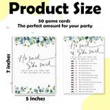 Bridal Shower Games - Would She Rather - 50 Pcs Eucalyptus Leaves Game Cards - Funny Wedding Party Games For Bride & Groom - Activities For Bachelorette Party - A04