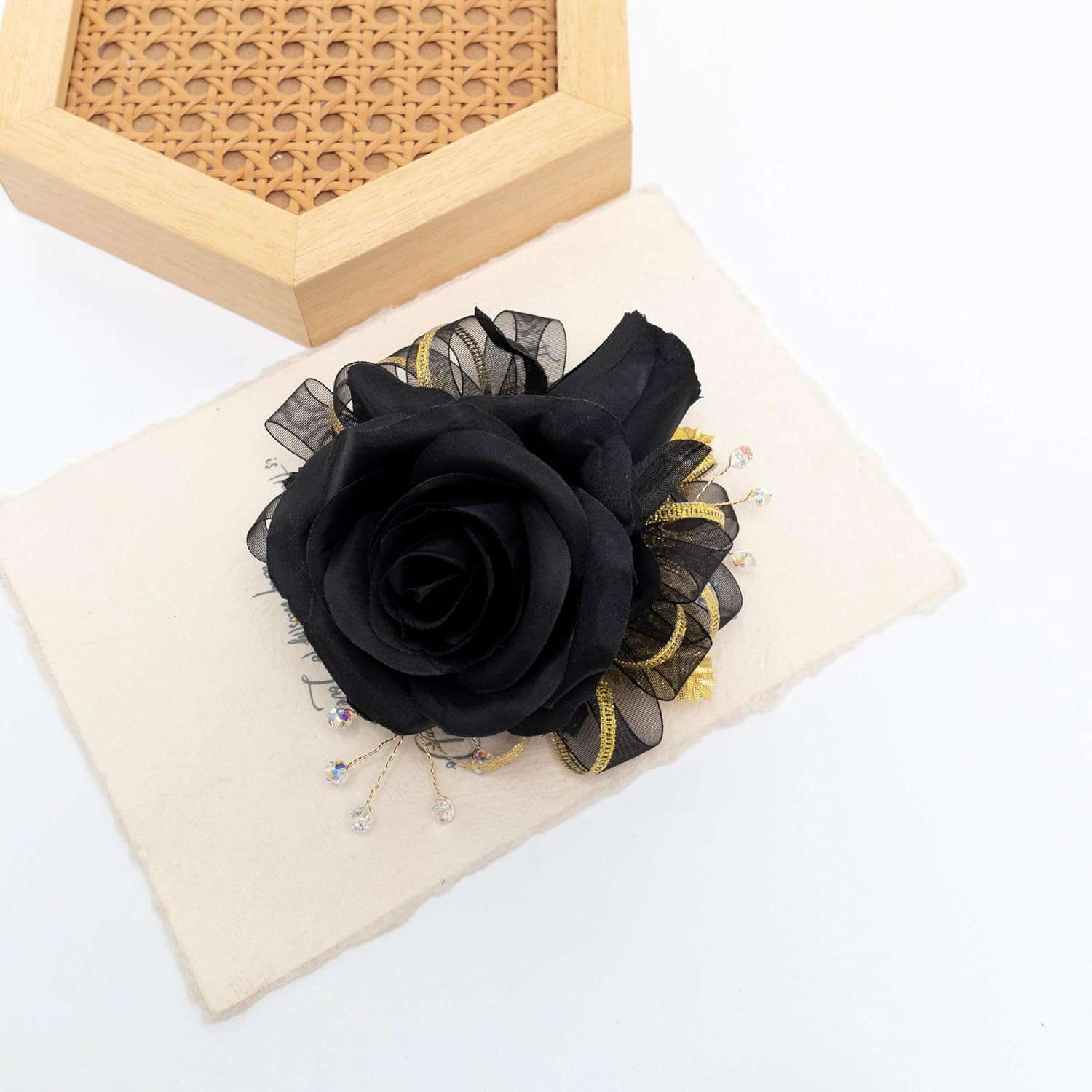 Black Rose Corsage And Boutonniere Set Prom Flower Wrist Corsage Wristlet And Boutonniere Set For Wedding Homecoming Party Decor