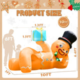 10Ft Christmas Inflatable Outdoor Decoration, Lying Gingerbread Inflatable Blow Up Yard Decorations With Leds, Giant Gin
