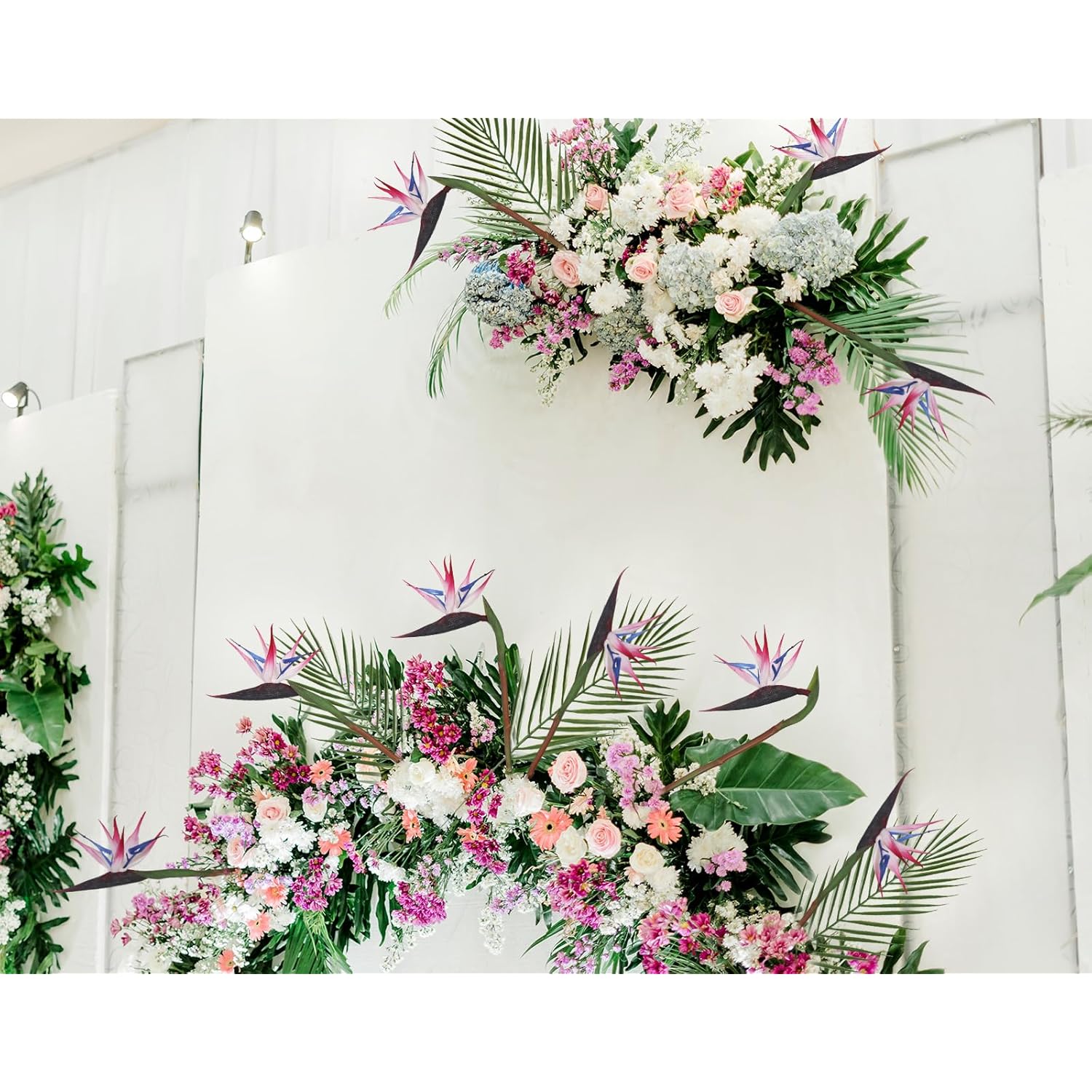 Bird Of Paradise Artificial Plant Combo Palm Leaves,Faux Bird Of Paradise Plant With Artificial Palm Leaves For Wedding Garden Office Home Indoor And Outdoor Decor(Pink)