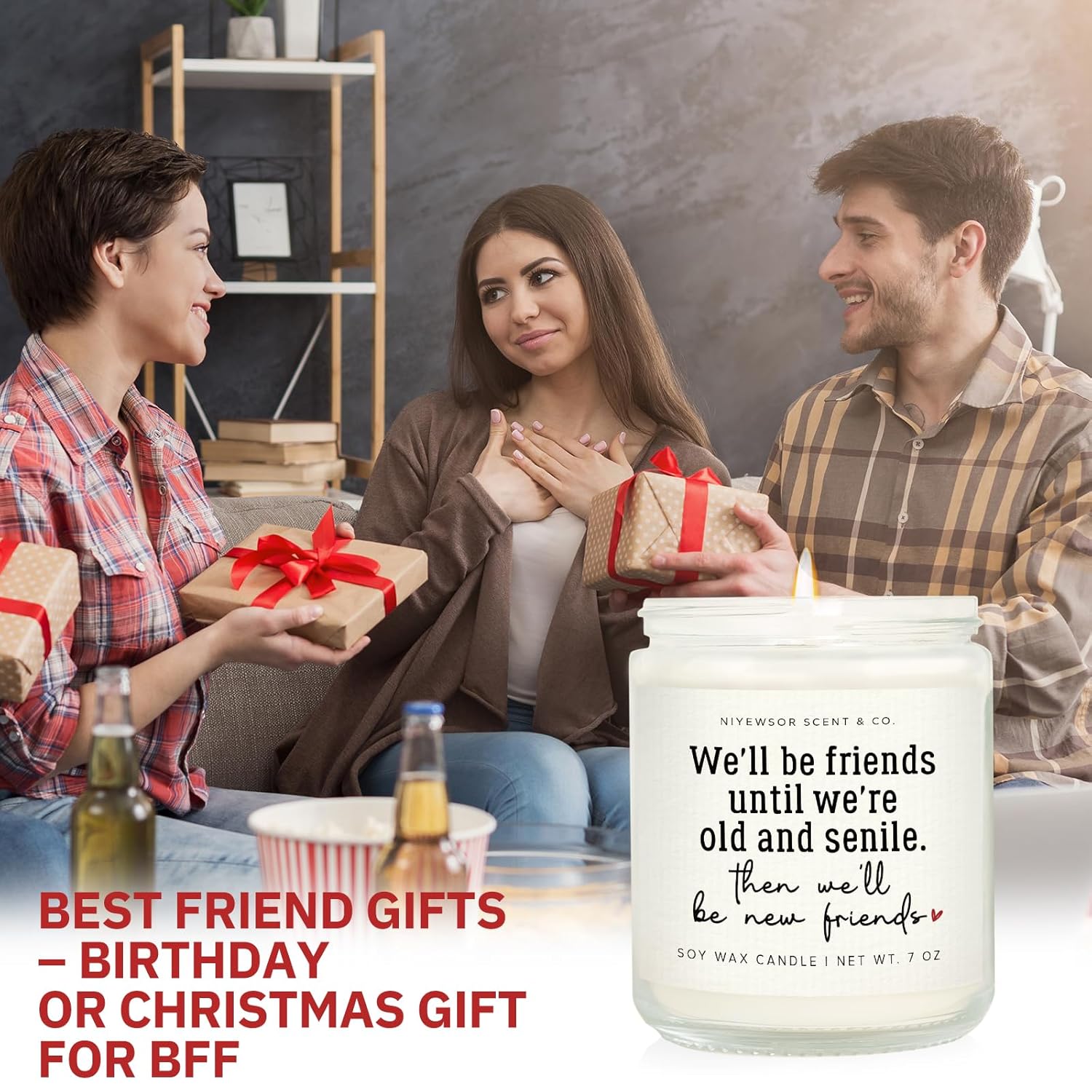Best Friend Birthday Gifts For Women - 7Oz Handmade Lavender Soy Wax Candle, Galentines Day Gifts For Women Female, Friendship Candle For Bestie, Bff, Soul Sister