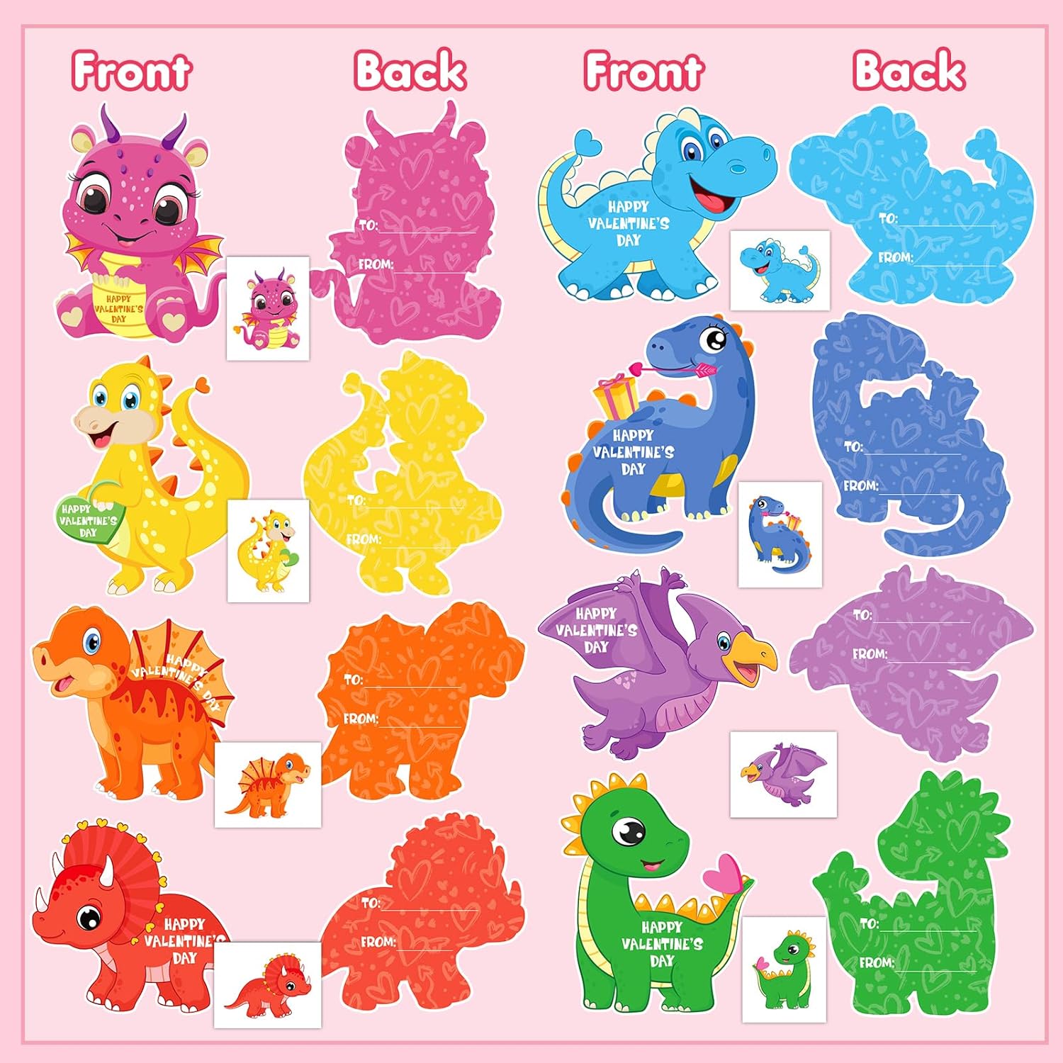 32Pack Valentine'S Day Cards For Kids, Dinosaur Valentines Cards With Tattoos And Envelopes, Happy Valentines Cards For Kids School Classroom, Party Favors Valentines Exchange Cards