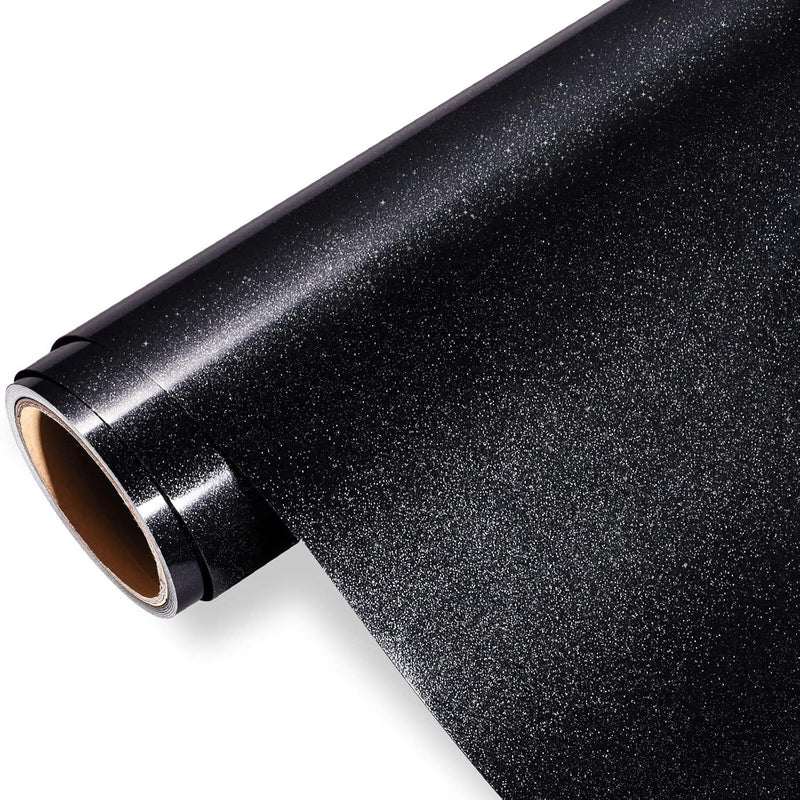 Shimmer Black Permanent Vinyl Glossy Glitter Vinyl Roll 12” X 6Ft Adhe